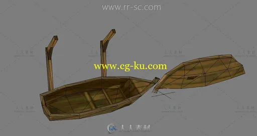 废旧的小木船3D模型的图片2