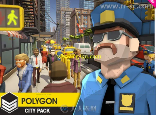 低多边形风格的城市环境3D模型Unity游戏素材资源的图片1