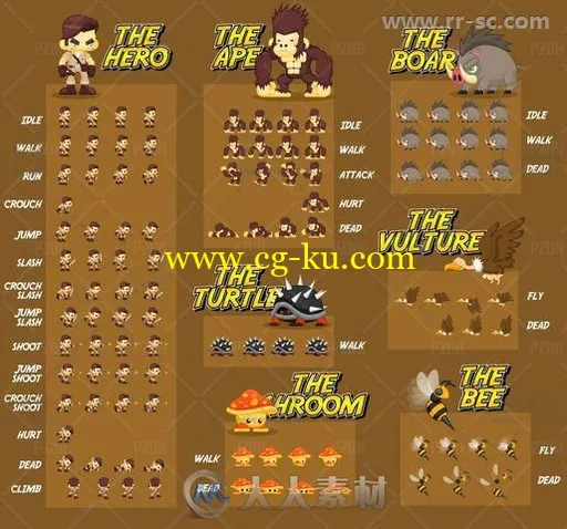 丛林冒险2D平台游戏角色贴图和材质Unity素材资源的图片2