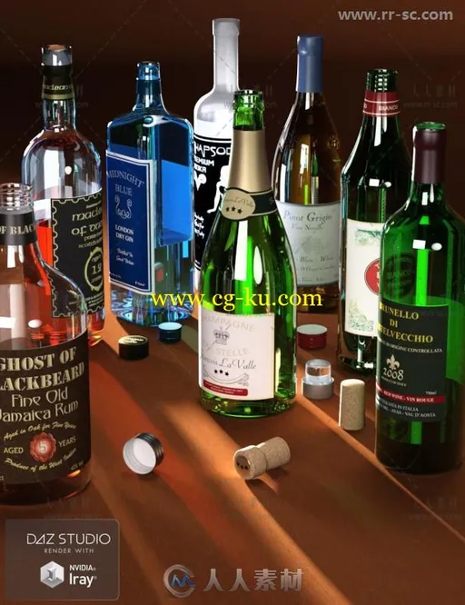 超逼真的派对酒瓶酒棒托盘杯垫3D模型合辑的图片2