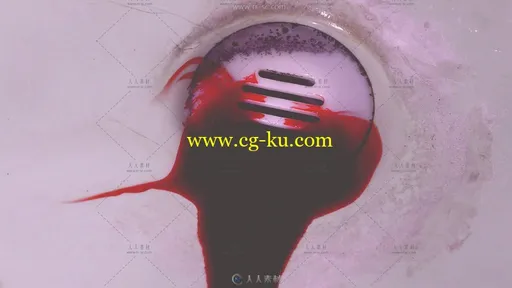 浴室地漏血液流淌高清实拍视频素材的图片1