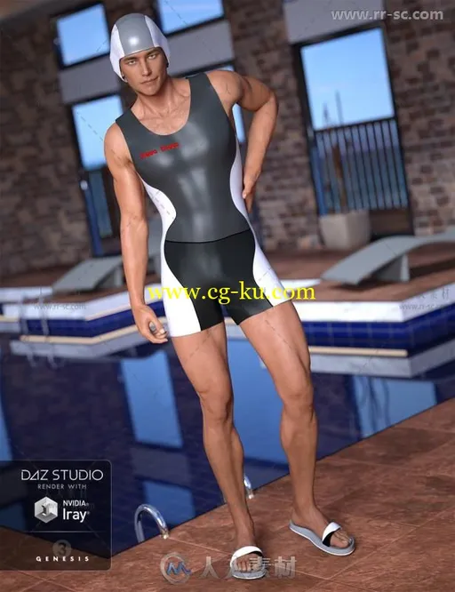男性帅气时髦的游泳比赛服装套装3D模型合辑的图片2