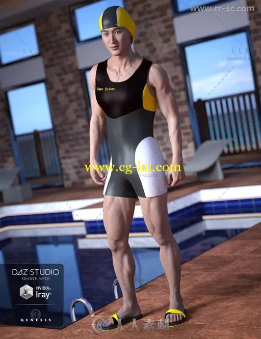 男性帅气时髦的游泳比赛服装套装3D模型合辑的图片3