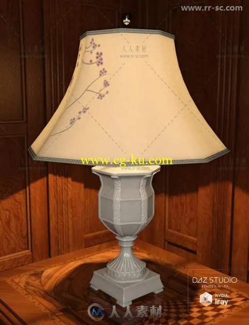 4台古老的带灯罩台面灯工具3D模型合辑的图片7