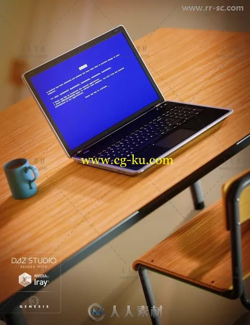 现代笔记本电脑和桌子椅子杯子3D模型合辑的图片3