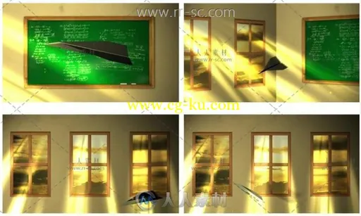 金色阳光照射纸飞机飞翔背景视频素材的图片1