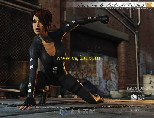 女性英雄战士战斗动作姿势3D模型合辑的图片2