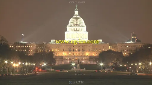 灯火通明的白宫夜景高清实拍视频素材的图片1