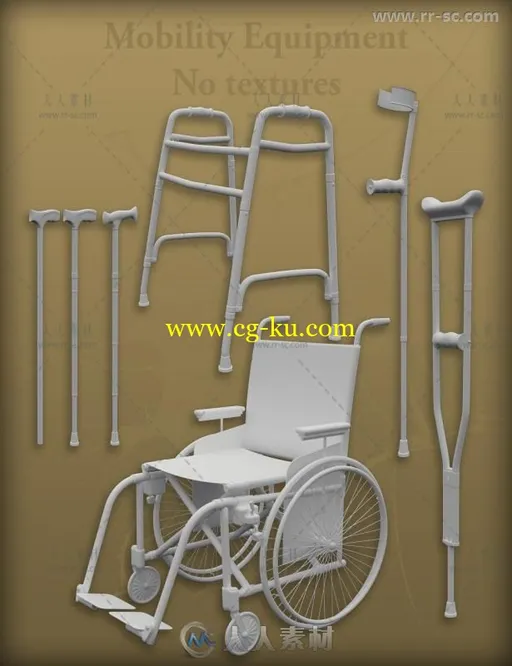 现代的手杖拐杖轮椅道具和姿势3D模型合辑的图片4