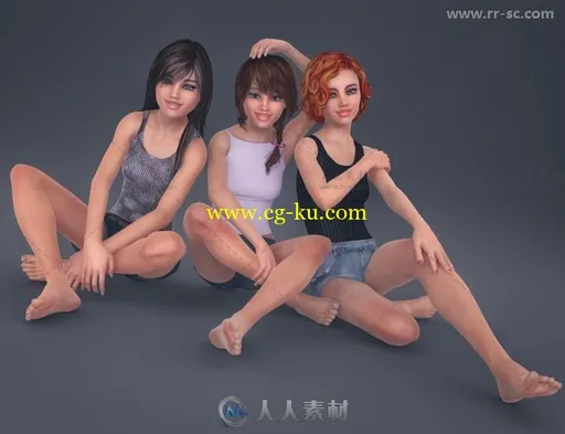 美丽可爱清纯的三个女孩和姿势3D模型合辑的图片3