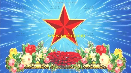 红五星鲜花革命红军歌唱祖国背景视频素材的图片1