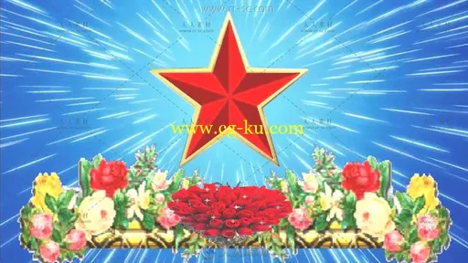 红五星鲜花革命红军歌唱祖国背景视频素材的图片2