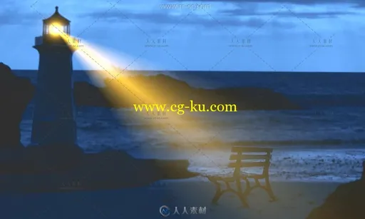 夜晚浪漫的路灯海边灯塔坐椅背景视频素材的图片2
