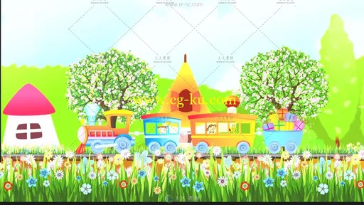 卡通火车铅笔房子六一儿童节舞台背景视频素材的图片2