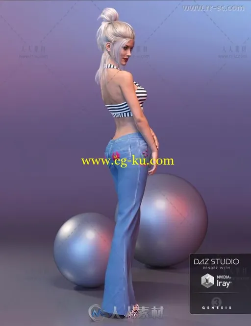 女性美丽可爱时髦的夏季服装套装3D模型合辑的图片3