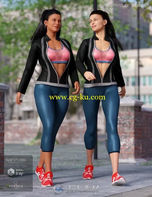 女性时髦舒适的运动服装套装3D模型合辑的图片3