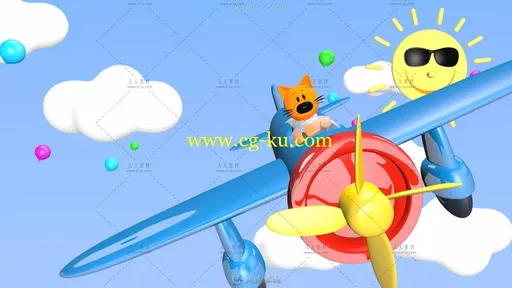 卡通熊飞机动画高清动态视频素材的图片1