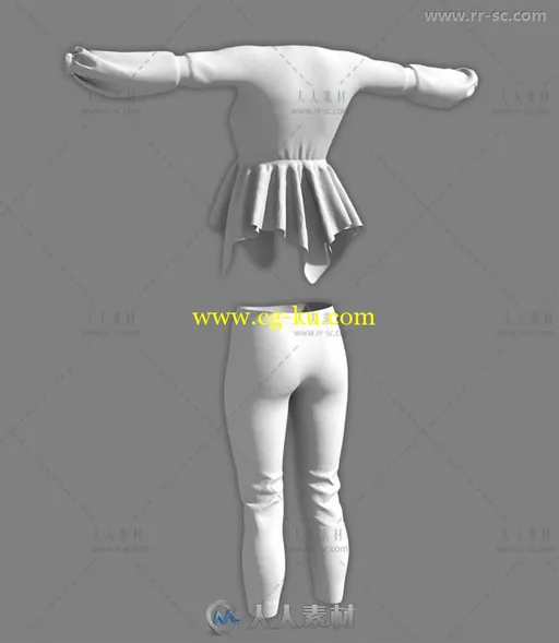 女性时尚衬衫和卡普里裤装3D模型合辑的图片3