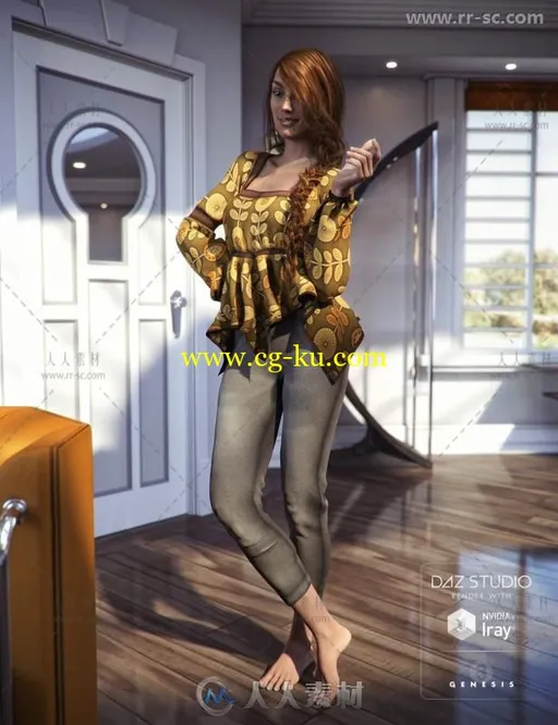 女性时尚衬衫和卡普里裤装3D模型合辑的图片4