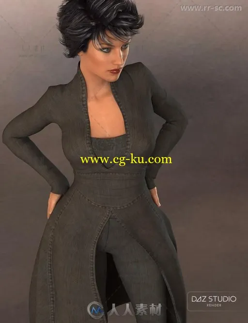 现代女性时尚帅气的大衣套装3D模型合辑的图片2