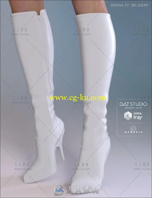 女性时尚性感的膝盖高靴皮鞋3D模型合辑的图片3