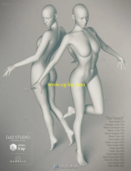 Genesis 3 Female女性身体头部面部等DAZ3D基础模型的图片12