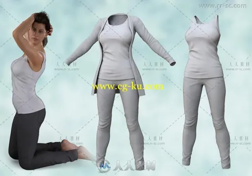 女性简单舒适休闲羊毛衫3D模型合辑的图片3
