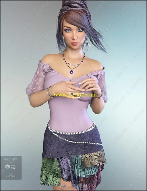 新波西米亚风格精致女孩3D模型的图片1