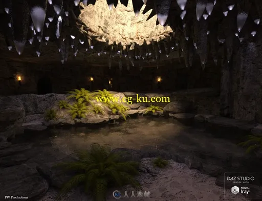 僻静岛屿瀑布山洞风景地形图3D模型的图片5