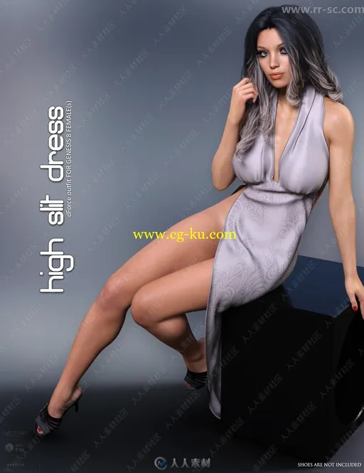 8种颜色图案性感露背女性连衣裙3D模型的图片3
