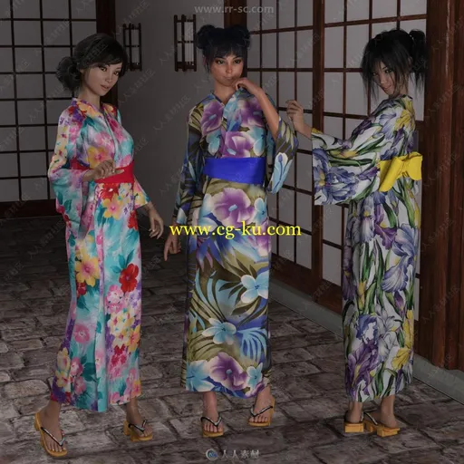 可爱优雅女性日本和服套装3D模型合集的图片1