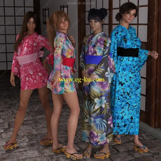 可爱优雅女性日本和服套装3D模型合集的图片2