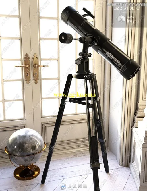 逼真牛顿反射望远镜道具3D模型的图片1