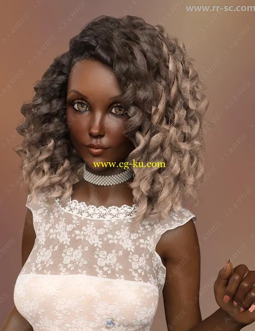 黑皮肤女性多种眼珠颜色精致妆容3D模型的图片1