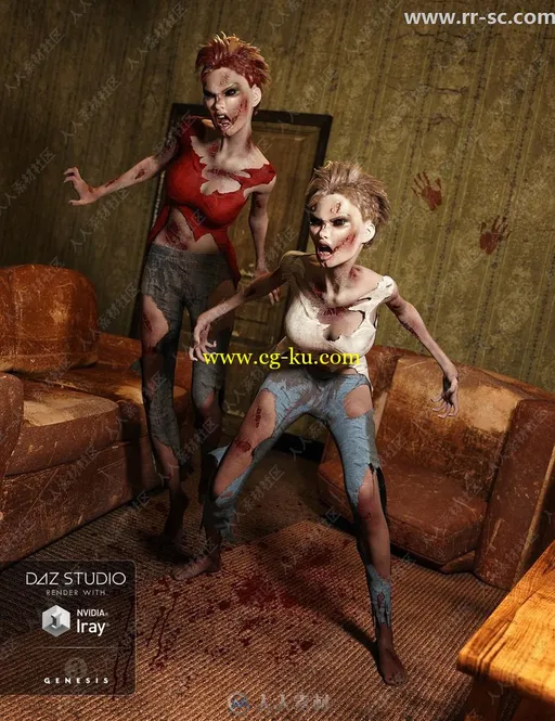 破碎衣服满身伤痕凶狠女僵尸3D模型的图片1