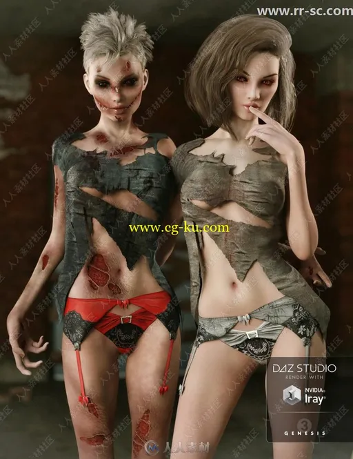 破碎衣服满身伤痕凶狠女僵尸3D模型的图片2