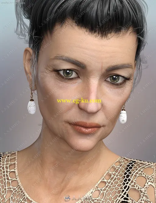老年美丽女性妆容皮肤皱纹3D模型的图片2
