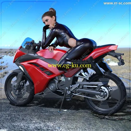 8种颜色帅气摩托车与男女骑摩托姿势3D模型的图片2