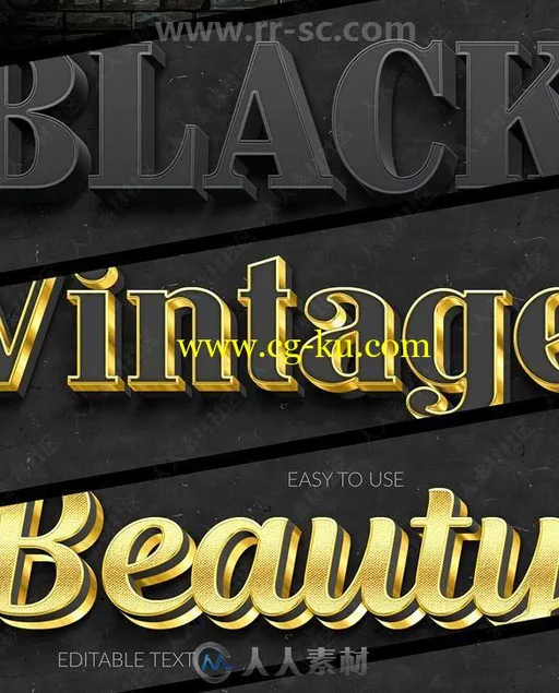 高贵优雅黑色金色混合3D字体艺术特效PSD字模的图片2