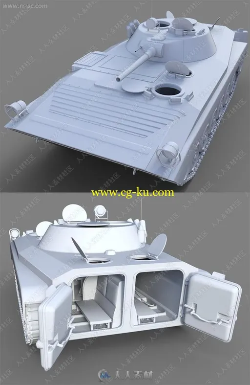 军用坦克不同天气材质变化及细节3D模型的图片3