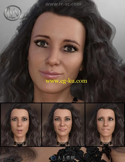 逼真形象女性愤怒快乐悲伤惊讶表情3D模型合集的图片1