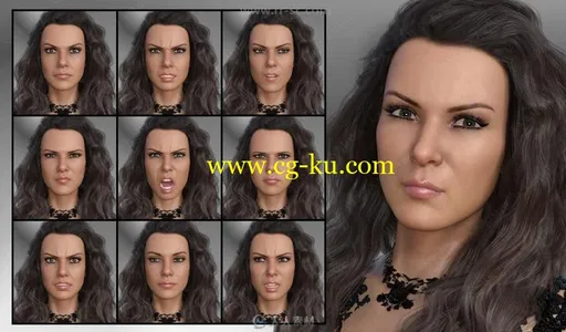 逼真形象女性愤怒快乐悲伤惊讶表情3D模型合集的图片2