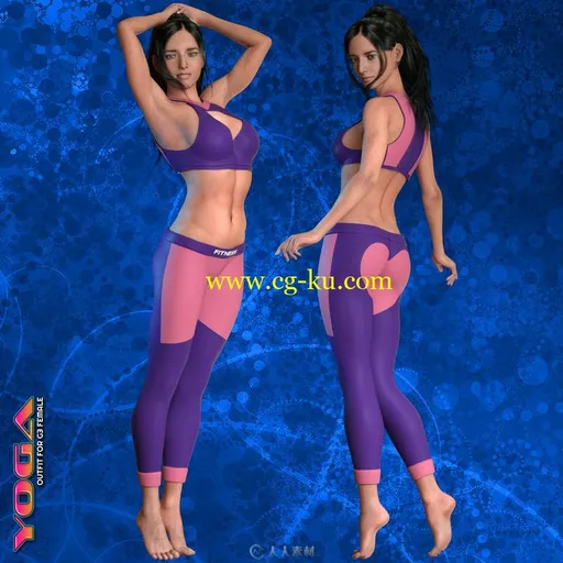休闲紧身不同颜色女性瑜伽套装3D模型合集的图片3