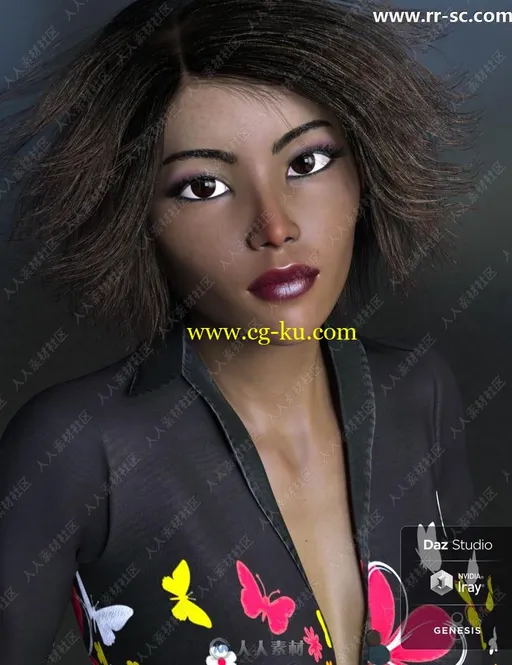 3种肤色多种发型精致妆容女性3D模型的图片2