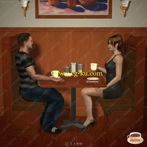 简单复古咖啡厅座位沙发设施3D模型的图片1