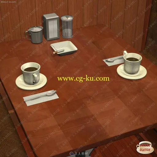 简单复古咖啡厅座位沙发设施3D模型的图片3