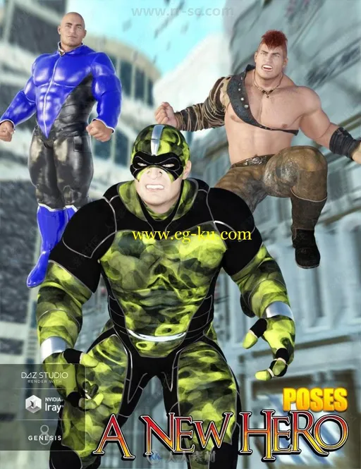 多组生动形象英雄不同武斗姿势男性角色3D模型合集的图片1