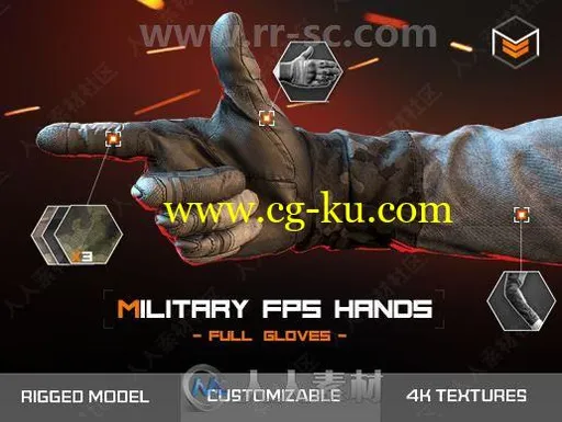 逼真FPS游戏第一手军用全手套长袖3D角色Unity游戏素材资源的图片3