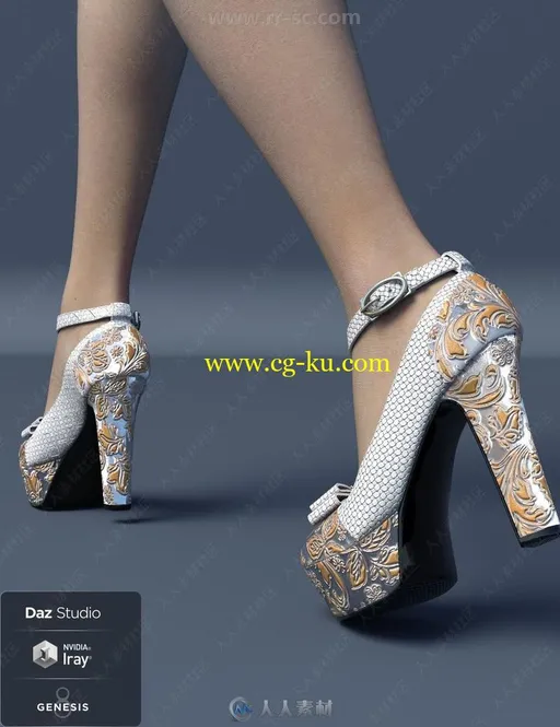 时尚气质不同样式女性厚底高跟鞋3D模型合集的图片3