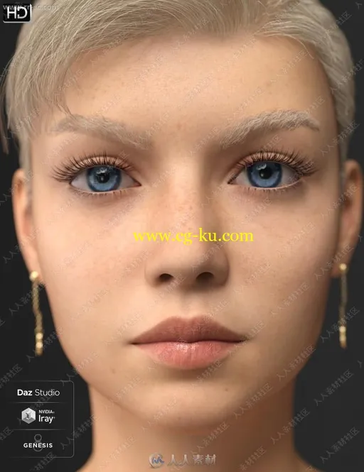 清爽短发帅气女孩多组眼妆指甲服装造型3D模型的图片3